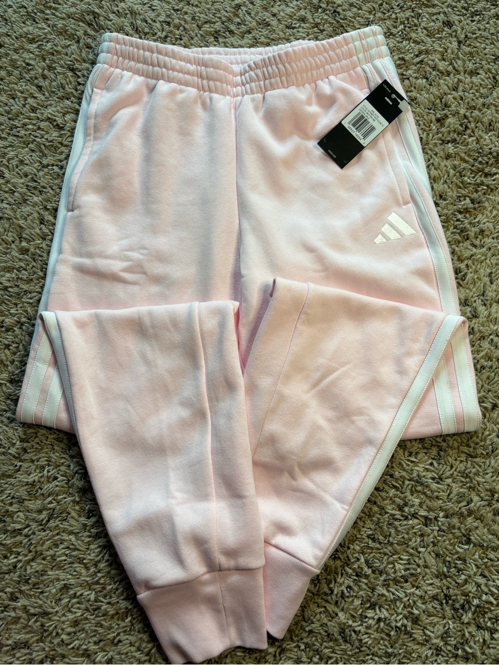Adidas Girls XL 16 Pink 3-Stripe Fleece Jogger Sweatpants NWT Regular Fit